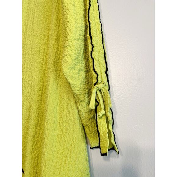 Ali Miles Bright Lime Green Black Trim Gauzy Tunic Slouchy Size Medium - Picture 11 of 13